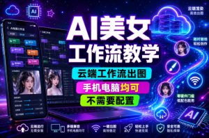 AI美女工作流教学,云端工作流出图,手机电脑均可,不需要配置,快速起号涨粉-则成副业项目资源站