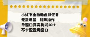 小红书全自动虚拟任务，矩阵操作无需流量，单窗口20+真实收益，不卡配置和窗口【揭秘】-则成副业项目资源站