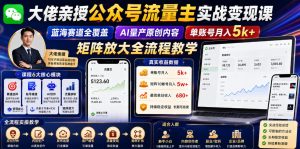 大佬亲授公众号流量主实战变现课,蓝海赛道全覆盖,AI量产原创内容,单账号月入5k+矩阵放大全流程教学-则成副业项目资源站