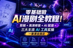零基础做AI漫剧全教程!剪辑+高清修复+AI配音+三大主流AI工具实操,一套课全搞定-则成副业项目资源站