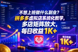 不想上班做什么副业?拼多多虚拟店系统化教学,多店矩阵放大,每日收益1K+【揭秘】-则成副业项目资源站
