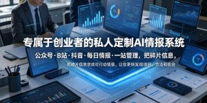 专属于创业者的私人定制AI情报系统,公众号·B站·抖音·每日情报·一站管理,把碎片信息变成可行动情报,让你更快发现项目、方法和机会-则成副业项目资源站