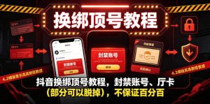 抖音换绑顶号教程，封禁账号、Ting卡（部分可以脱掉），不保证百分百-则成副业项目资源站