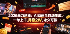 2026暴力副业：AI动画全自动生成，一单上千，月稳2W，永久可做【揭秘】-则成副业项目资源站