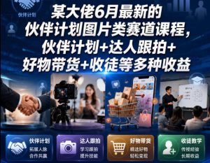 某大佬6月最新的伙伴计划图片类赛道课程，伙伴计划+达人跟拍+好物带货+收徒等多种收益-则成副业项目资源站