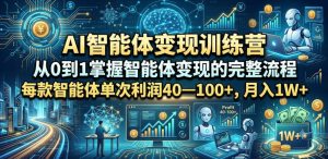 AI智能体变现训练营，从0到1掌握智能体变现的完整流程，每款智能体单次利润40—100+，月入1W+-则成副业项目资源站
